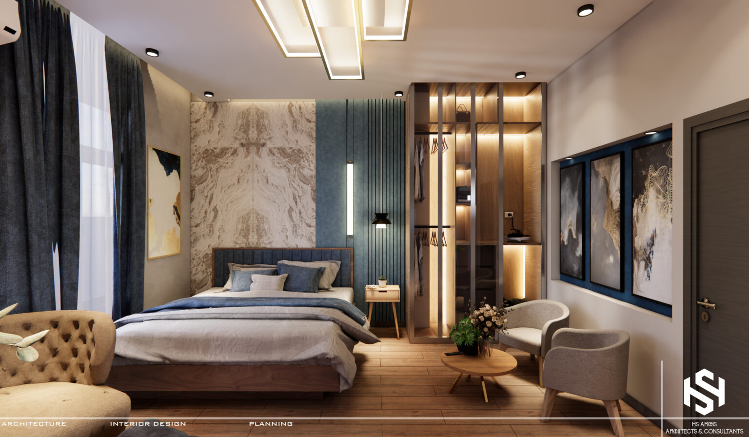 bed and wardrobe view